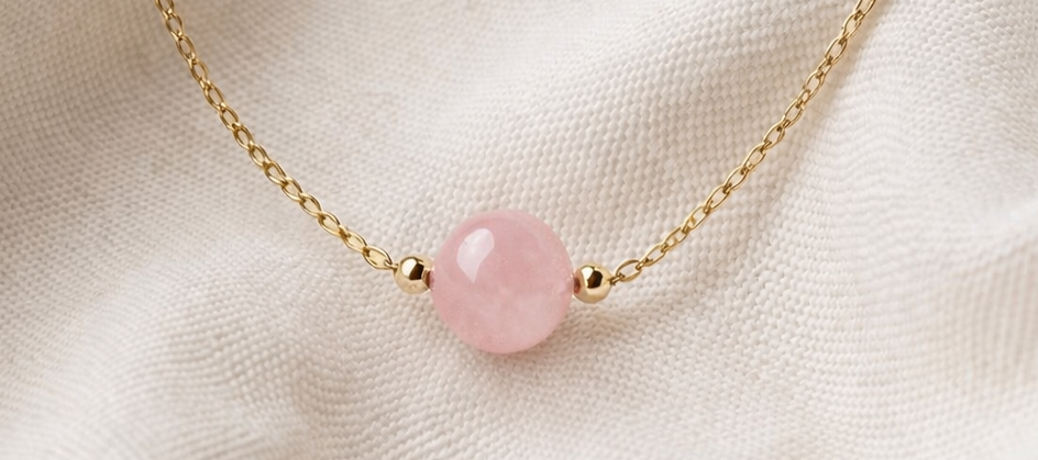 Collier ENAË doré - Quartz Rose