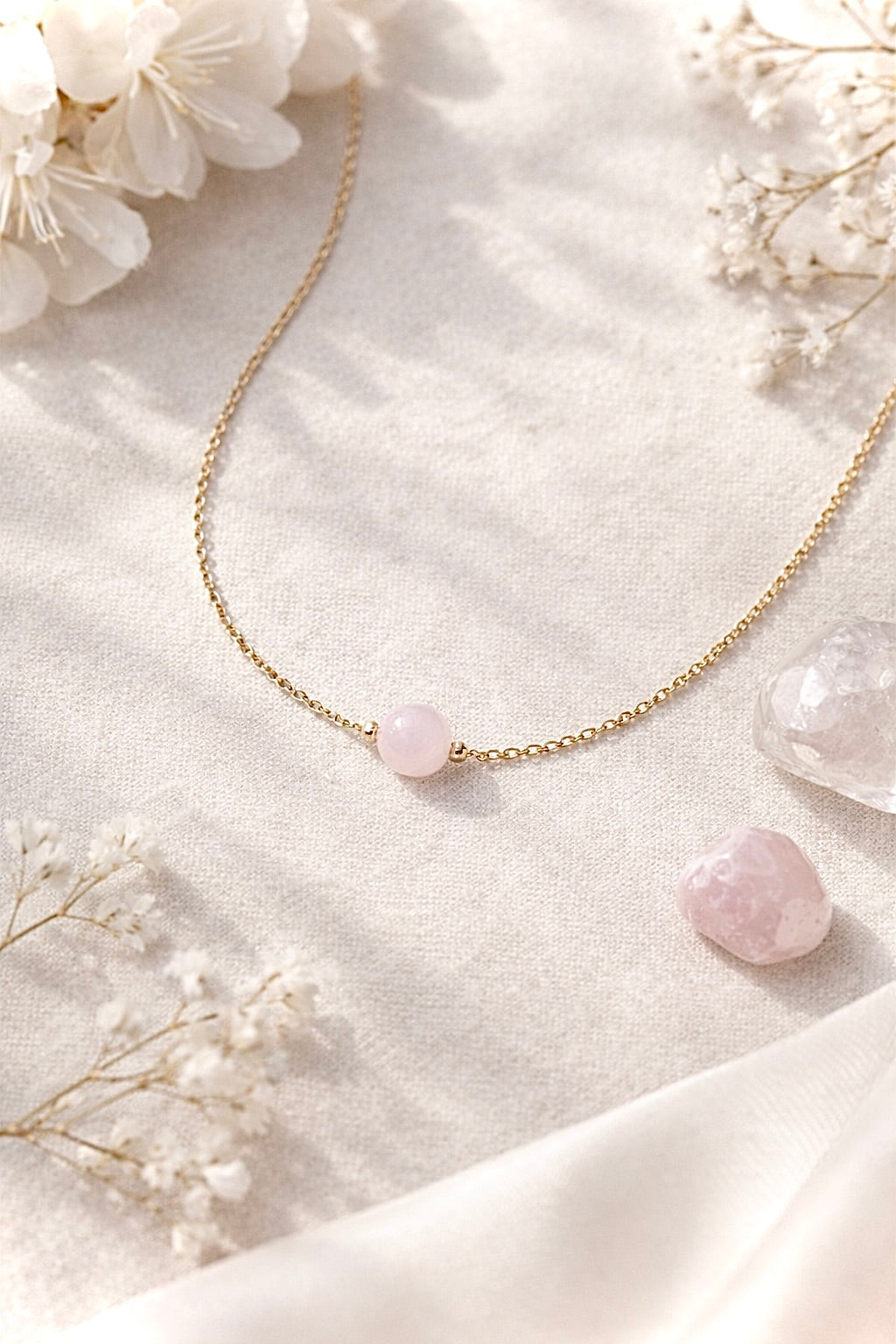 Collier ENAË doré - Quartz Rose