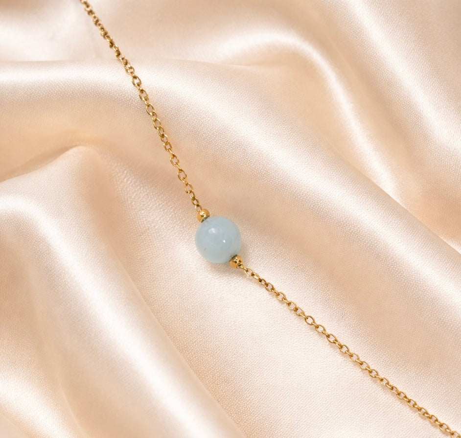 Collier ENAË doré - Aigue Marine