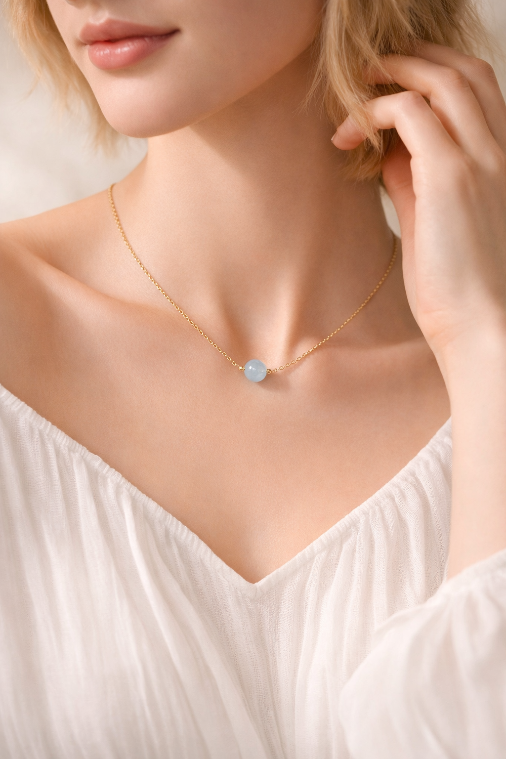Collier ENAË doré - Aigue Marine