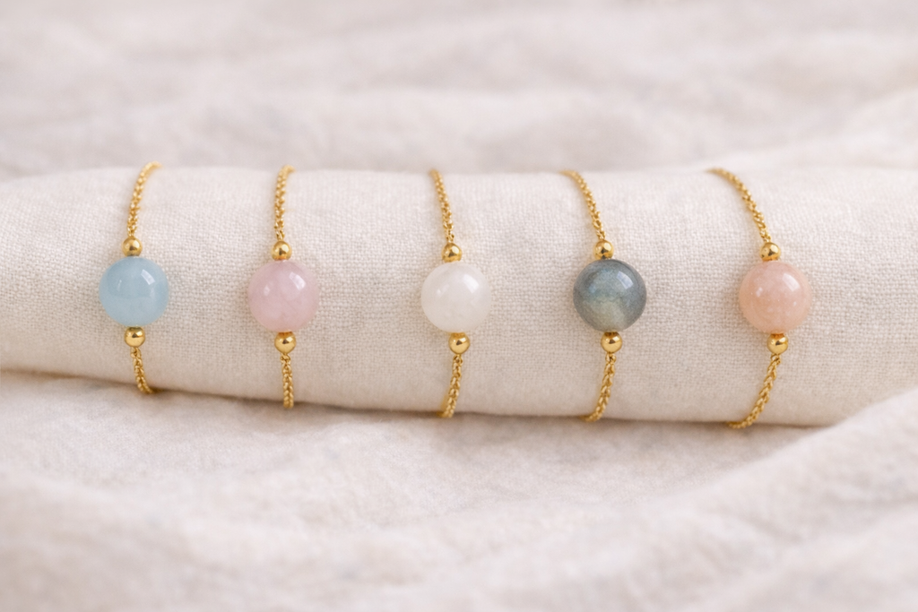 Bracelet ENAË doré - Aigue Marine