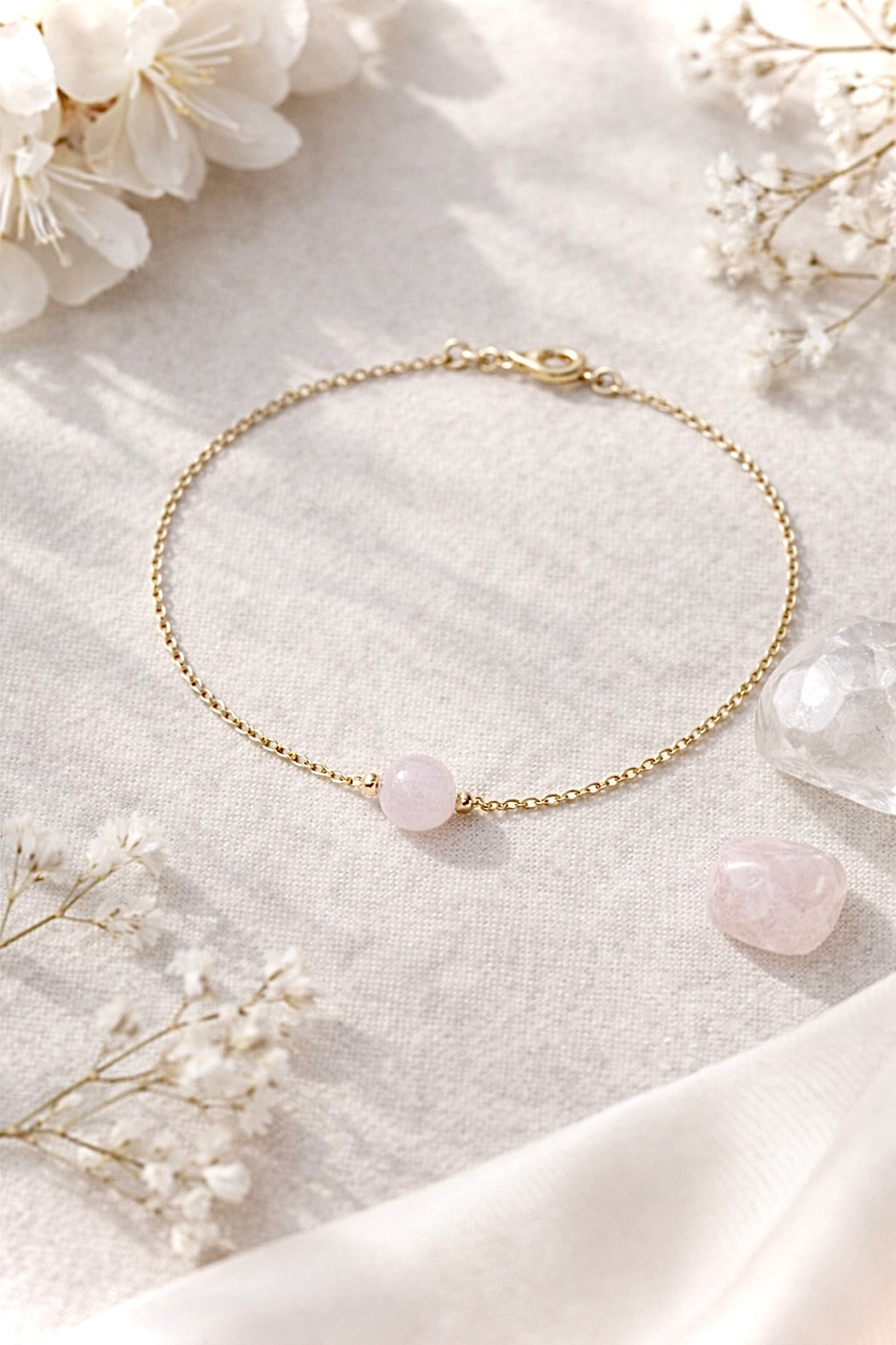 Bracelet ENAË doré - Quartz Rose