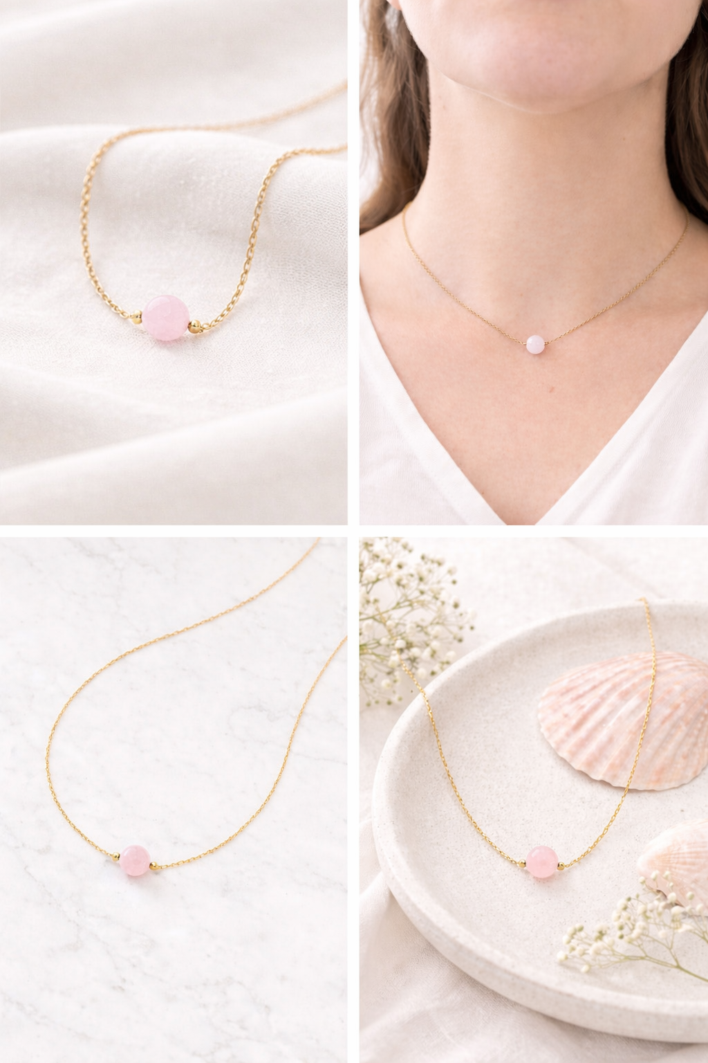 Collier ENAË doré - Quartz Rose