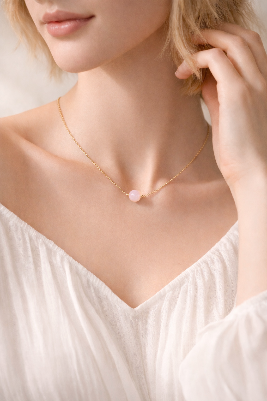 Collier ENAË doré - Quartz Rose