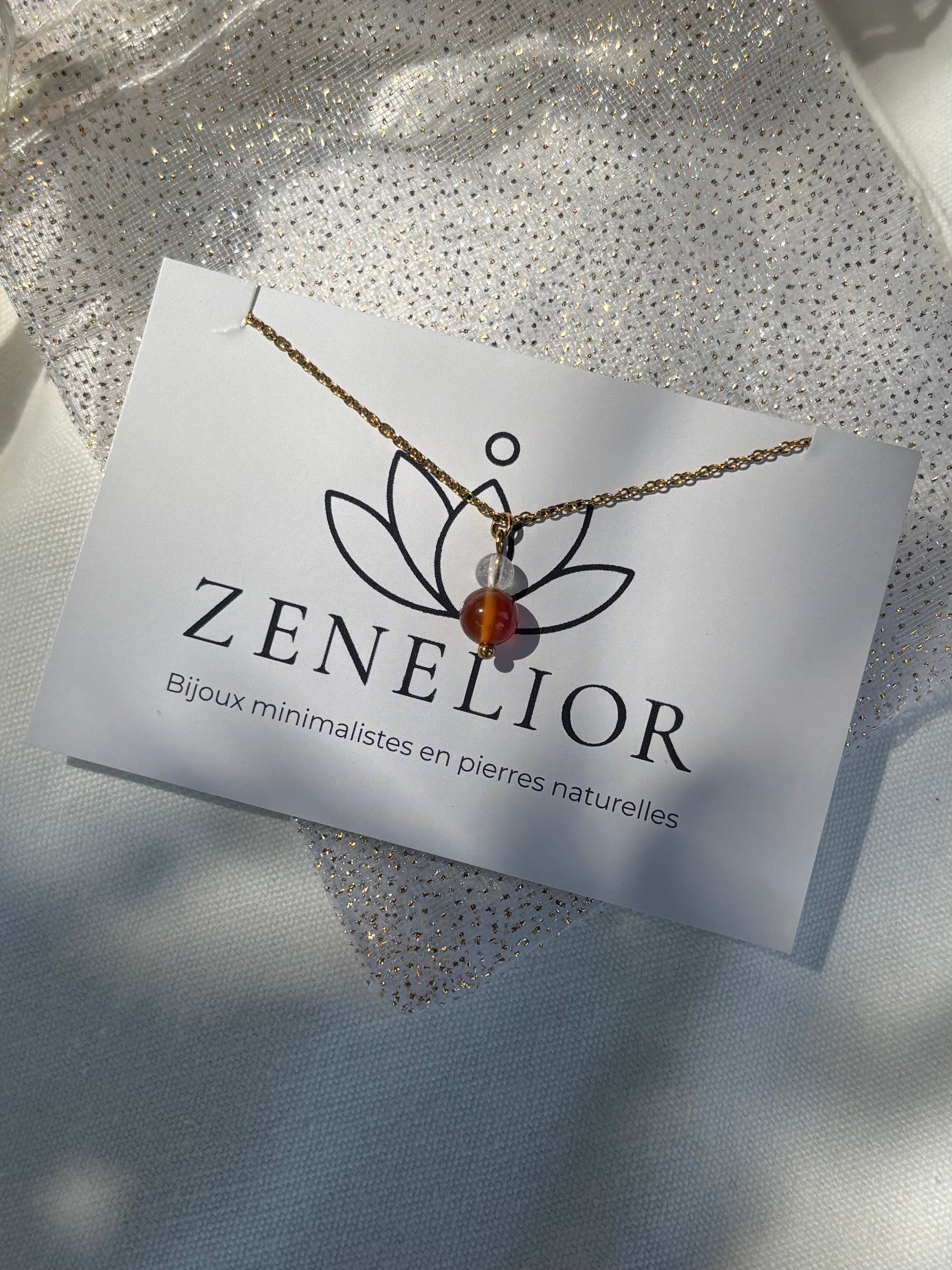 Collier Naissance Juillet – Cornaline & Cristal de Roche | Bijou Énergie & Confiance