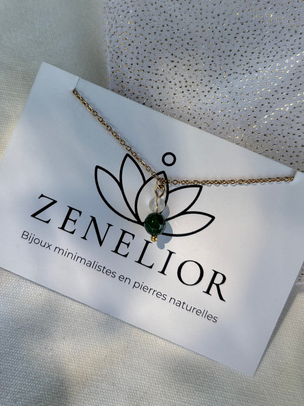Collier Naissance Août – Agate Mousse & Cristal de Roche | Bijou Nature & Harmonie