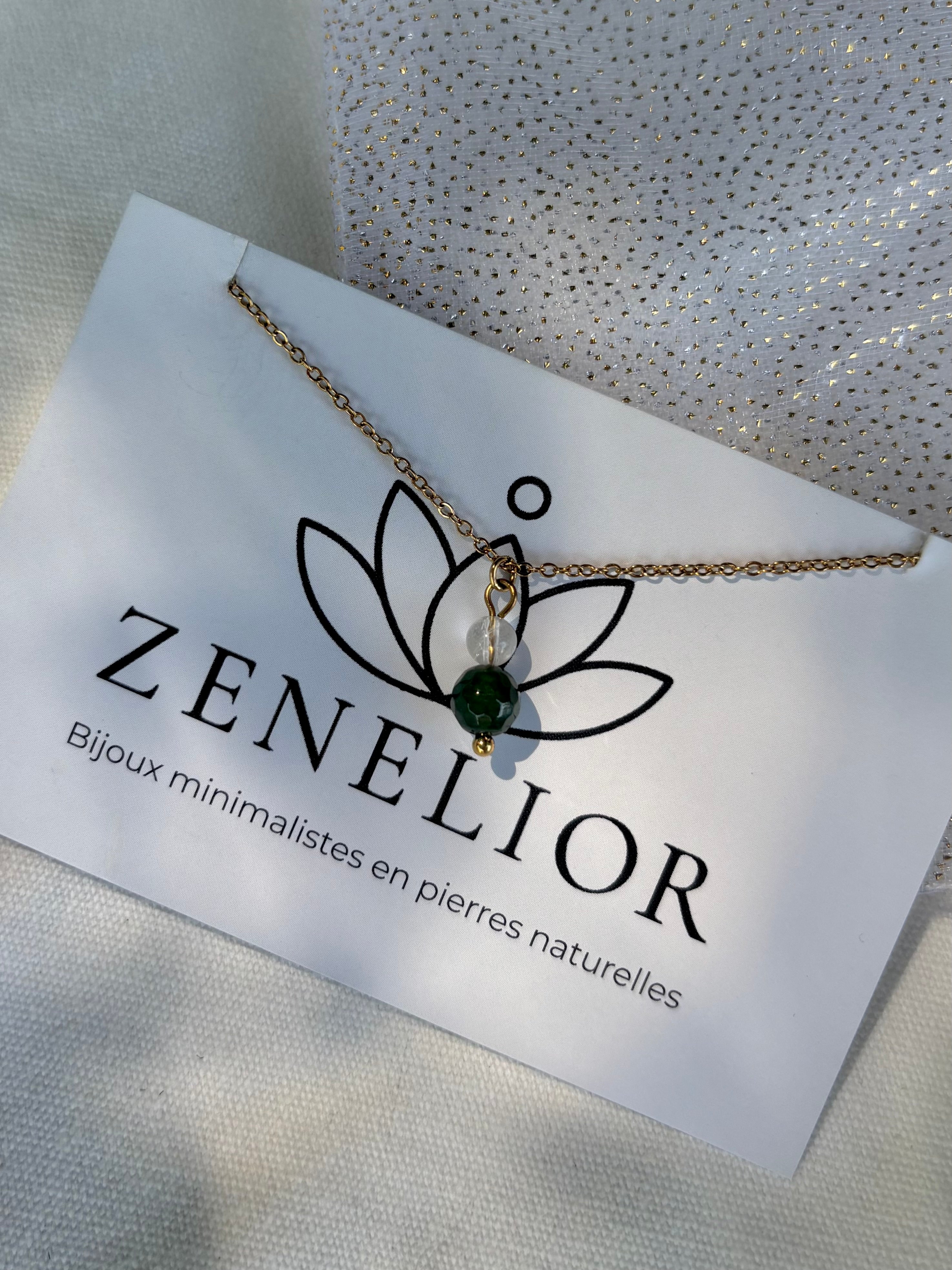 Collier Naissance Août – Agate Mousse & Cristal de Roche | Bijou Nature & Harmonie